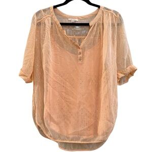 Ella Moss Women's Bohemian Metallic Blush Pink Bouse w/ Camisole Size Small